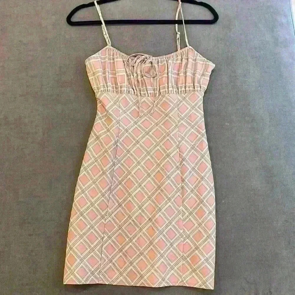 NWT Le Lis Dusty Peach Plaid Dress - Picture 2 of 7